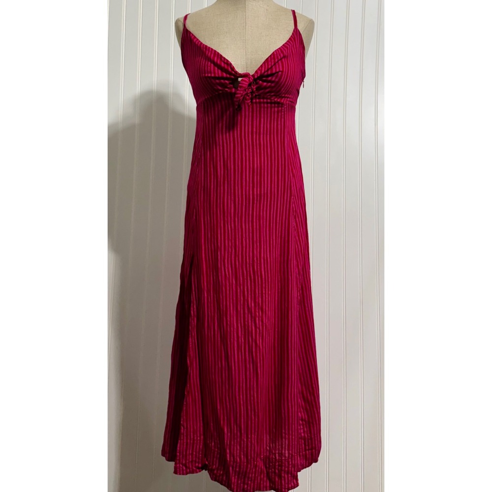 Natalie Martin Womens S Dress‎ 100% Rayon Pink Red Striped Tie Front Resortwear